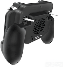 Black gaming controller on a white background