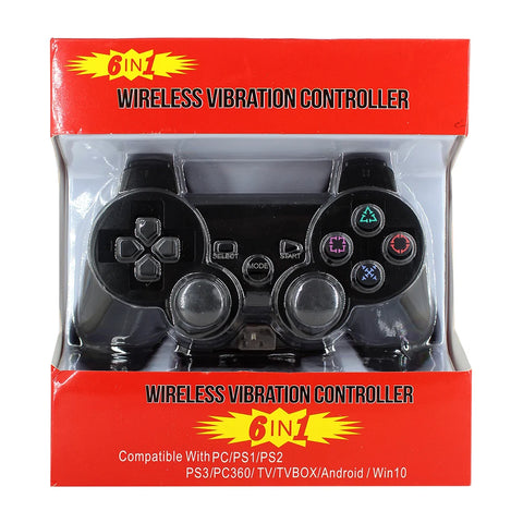 Packaged wireless vibration controller with red and yellow branding on a white background