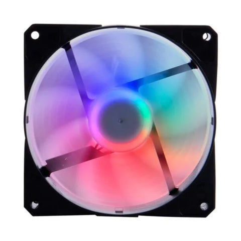Computer fan with RGB lighting on a white background