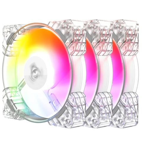 RGB cooling fans with transparent casing on a white background
