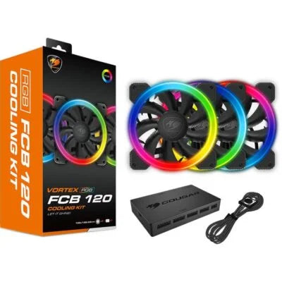 Cooling kit with RGB fans and packaging on a white background