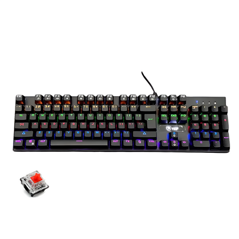 Mechanical keyboard with RGB lighting on a white background