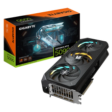 Gigabyte GeForce RTX 5090 graphics card with packaging on a white background