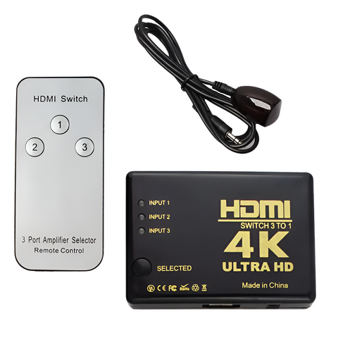 HDMI Switch 3 Port 2K 4K – Easy 3-in-1 HDMI Hub for TV & Gaming