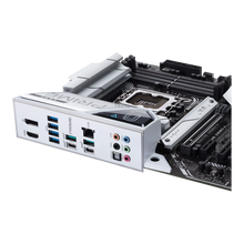 Computer motherboard with I/O shield on a white background