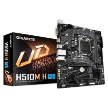 Gigabyte H510M H motherboard with packaging on a white background
