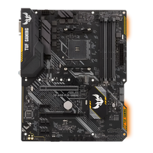 Computer motherboard with TUF Gaming branding on a white background