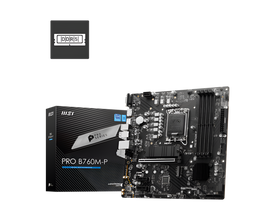Motherboard and packaging with MSI branding on a white background