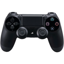 Black gaming controller with PlayStation logo on a white background