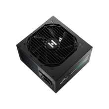 Computer power supply unit with a fan on a white background
