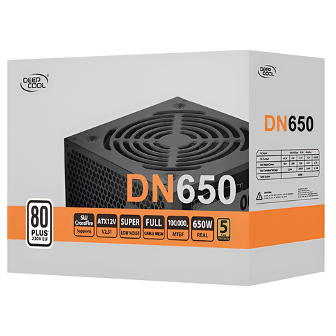 Deep Cool DN650 power supply unit packaging on a white background