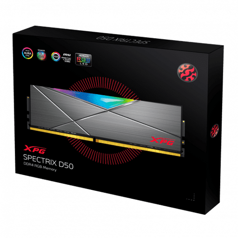 XPG Spectrix D50 RAM module packaging on a black background