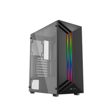 Computer case with RGB lighting on a white background