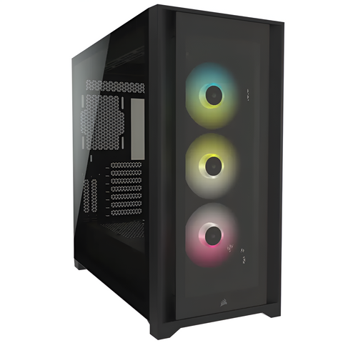 Computer case with RGB lighting on a white background