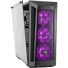 Computer case with purple honeycomb design on a white background