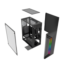 Computer case with open side panels on a white background