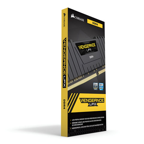 Corsair Vengeance LPX DDR4 RAM module packaging on a white background
