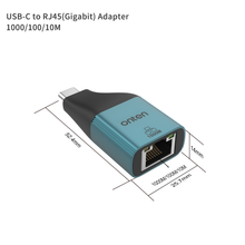 USB-C to RJ45(Gigabit) Adapter with dimensions on a white background