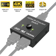 HDMI bi-directional switch with 4K and 3D support on a white background