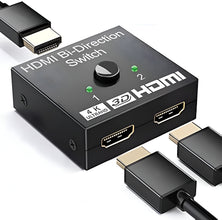 HDMI bi-directional switch with cables on a white background