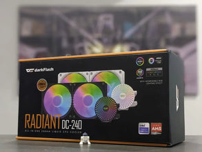darkFlash Radiant DC-240 CPU cooler packaging on a blurred background