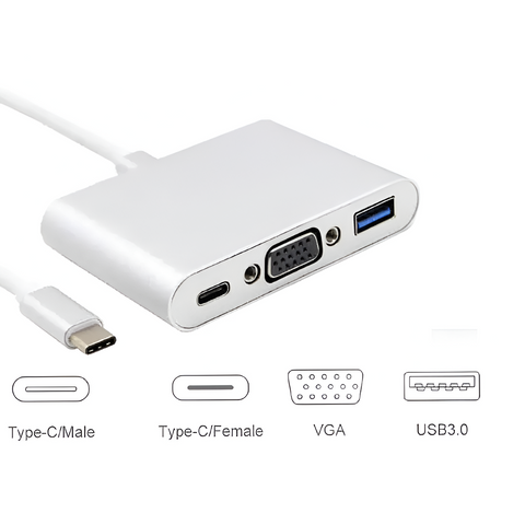 USB 3.1 Type-C to VGA + USB 3.0 + Type-C OTG Adapter – Multiport Connectivity