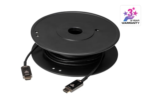 Black cable reel with USB connectors on a white background, featuring a 3-year warranty badge.