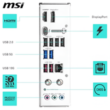 MSI graphics card with labeled ports and features on a white background