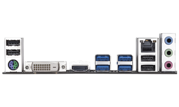 Computer motherboard with various ports on a white background
