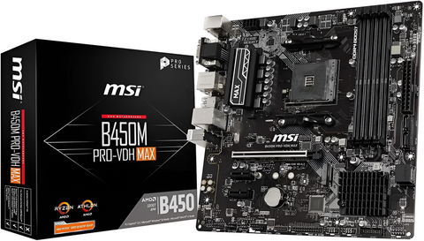 MSI B450M Pro-VH3 MAX motherboard with packaging