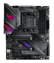 Computer motherboard with ASUS ROG logo on a white background