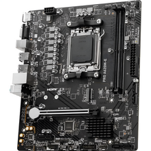 Computer motherboard with various components on a white background