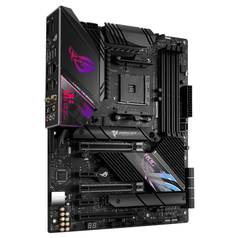 Computer motherboard with ASUS ROG logo on a transparent background