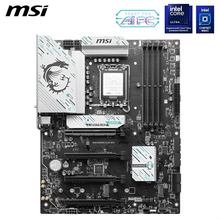 MSI computer motherboard with Intel branding on a white background