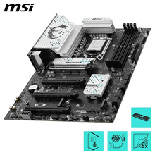 MSI computer motherboard with components on a white background