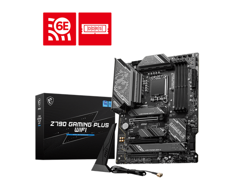 Motherboard with packaging and RAM sticks on a white background