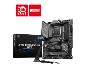 Motherboard with packaging and RAM sticks on a white background