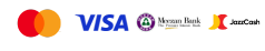 Logos of Mastercard, Visa, American Express, and Discover on a white background