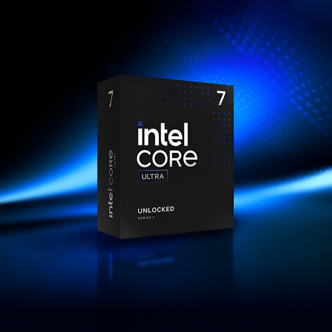 Intel Core i7 processor packaging on a dark background with blue lighting