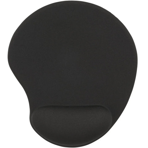 Black mouse pad with wrist support on a white background