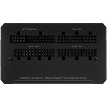 Black computer motherboard connector block with labeled ports on a white background