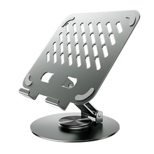 Metallic phone stand with perforated design on a white background
