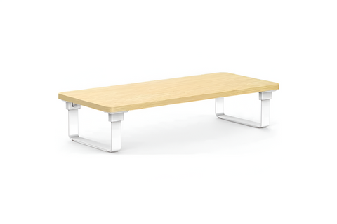 Wooden table with white legs on a white background