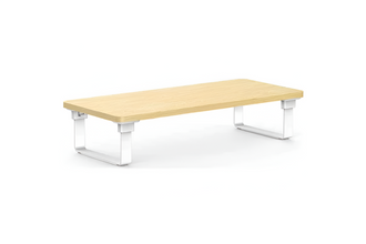 Wooden table with white legs on a white background