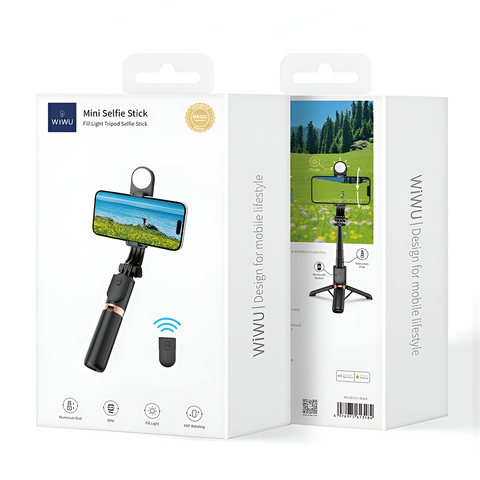 WIWU Mini Selfie Stick packaging with product illustration and branding on a white background