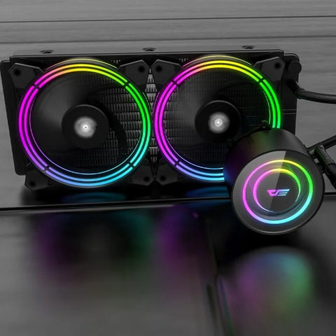 Computer cooling system with RGB lighting on a reflective surface