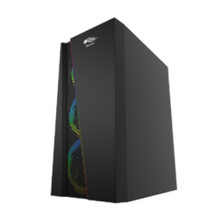 Black computer case with RGB lighting on a white background