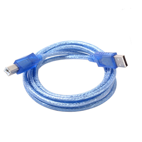 Blue USB cable with connectors on a white background