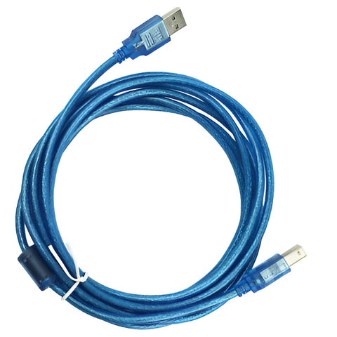 Coiled blue USB cable on a white background