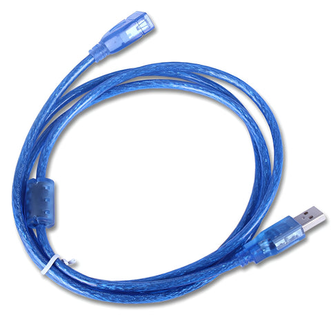 Blue USB cable with connectors on a white background